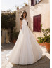 V Neck Ivory Lace Satin Chic Wedding Dress